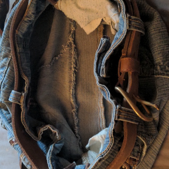 Jean Shoulder Purse Belt Pockets Moto England Home Made Unique 1990s Denim - Picture 6 of 12